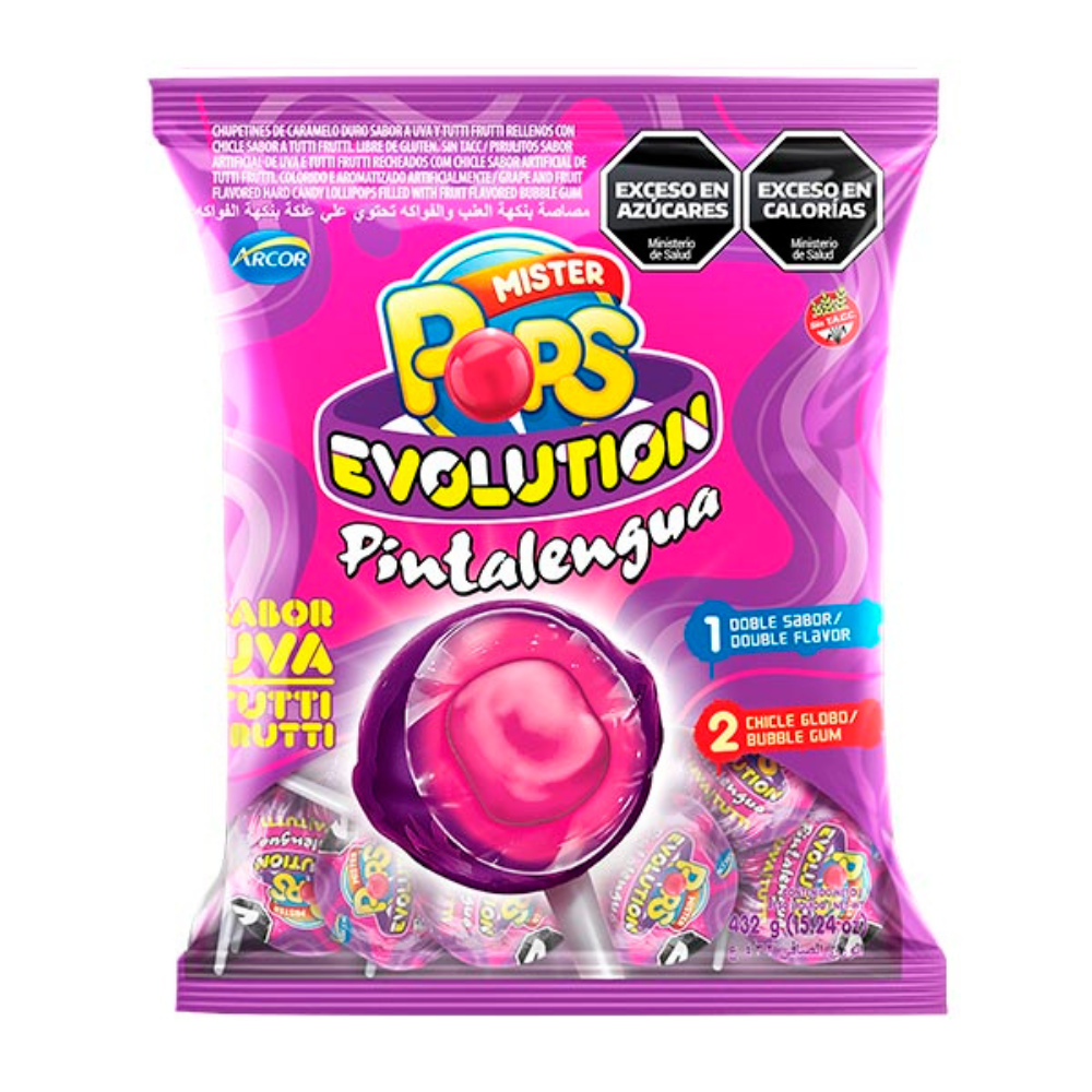 CHUPETIN MR POPS MANIA C/CHICLE PINTA LENGUA X50U